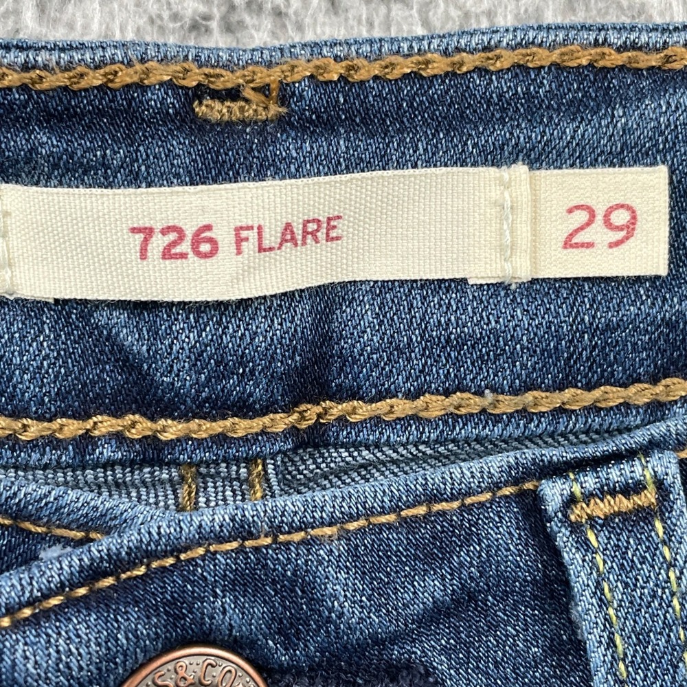 Levi's 726 Jeans Womens 29 Blue Flare High Rise Stellar Stretch Raw Hem Denim - Picture 3 of 12